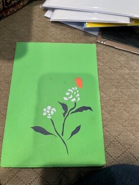 Bright Green Floral card with pop up Butterfly Accent